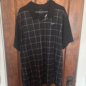 Nike Men's Black and Gray Checkered Polo